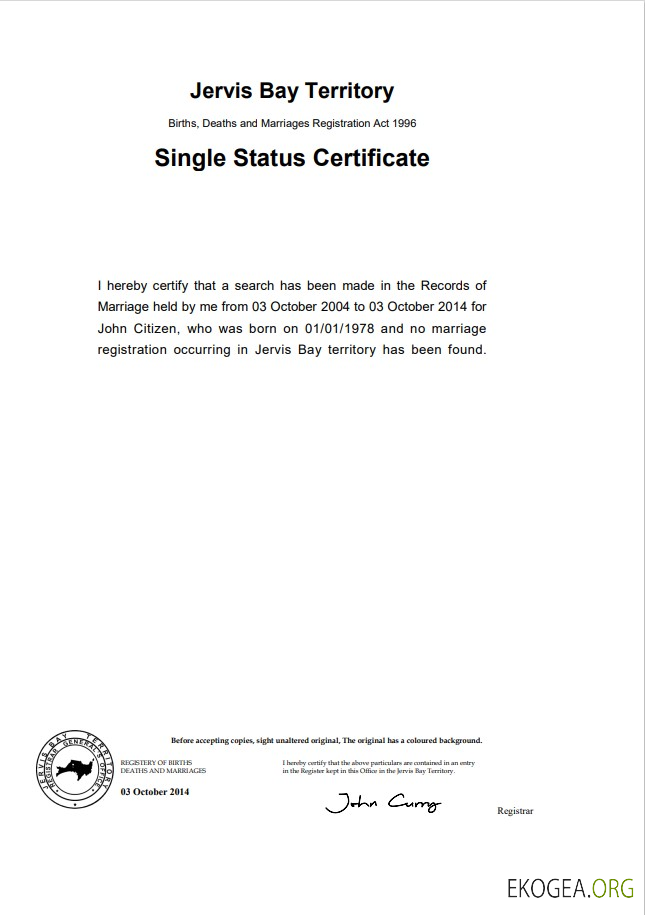 Modèle de certificat de divorce pour le territoire australien de Jervis Bay au format Word